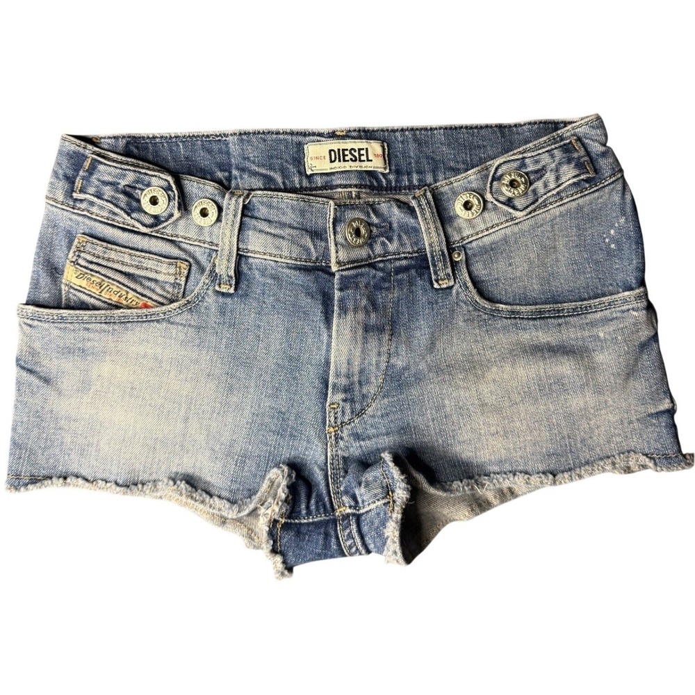 Diesel Denim Shorts 24 Blue Low Rise Frayed Hem Micro Mini Y2K Vintage